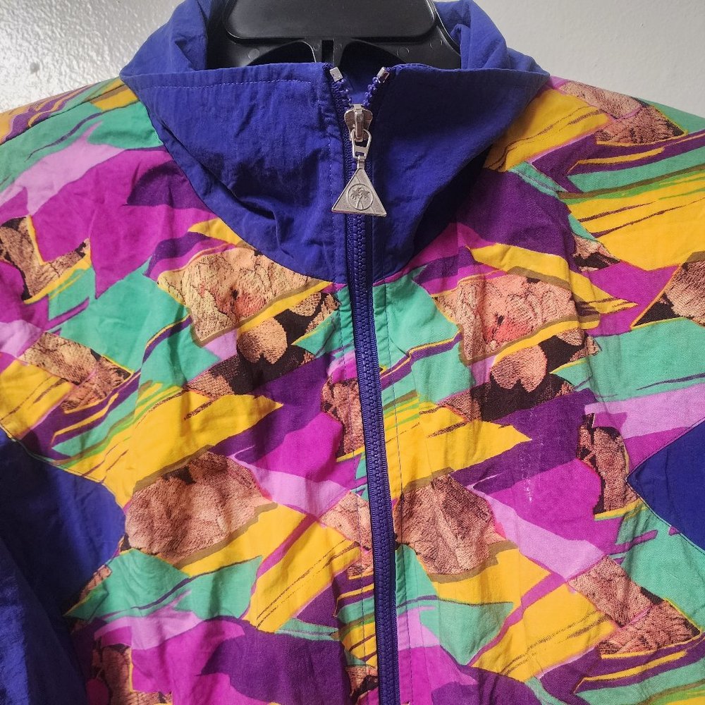 Vintage Casual Isle Purple Colorblock Nylon Track Jacket Large Vibrant 80's